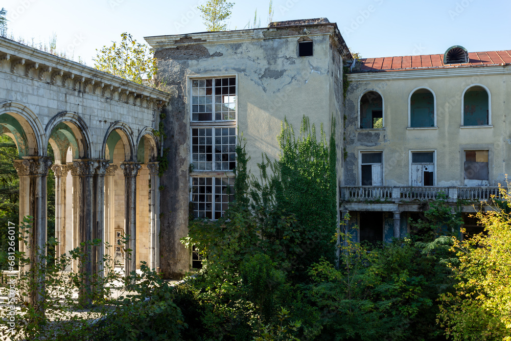 abandoned building with a colonnade, former sanatorium