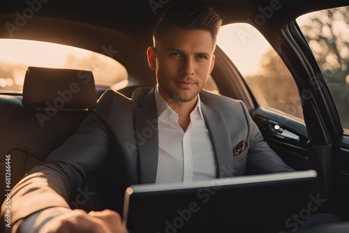 Young successful businessman in business suit looking at camera © Adrin