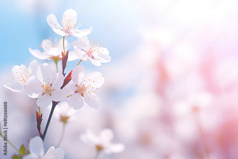 Cherry blossom flowers, close up shot with blurry background with copy space