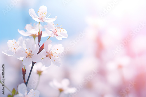 Cherry blossom flowers, close up shot with blurry background with copy space