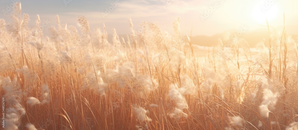 pampas grass in a field in the sun. banner