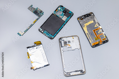 Obsolete old recycle  mobile phone and broken smartphones ,  mobile phone recycling. Recycle e-waste , mainboard old