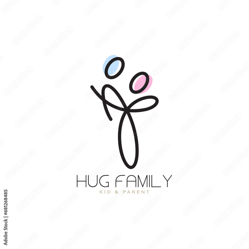Hug icon logo design for happy family moment or people care with partner in luxury monoline style Hug icon logo design for happy family moment or people care with partner in luxury monoline style