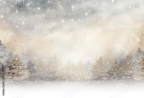 Winter snow scene with silver glitter background illustration, copy space © InfiniteStudio