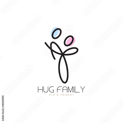 Hug icon logo design for happy family moment or people care with partner in luxury monoline style