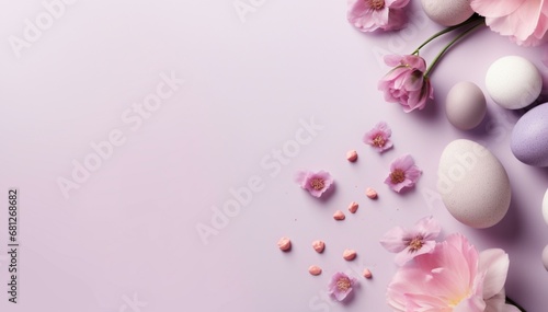 Happy Easter banner with spring flowers background  spring flowers. Greeting card  banner design. Generated AI 