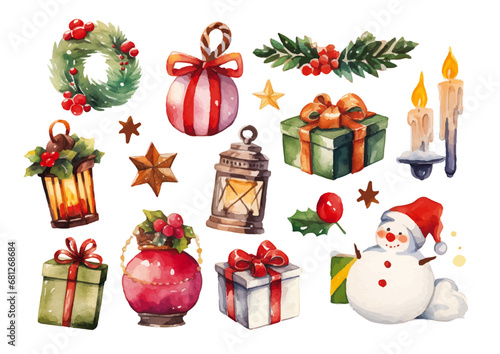 水彩で描いたクリスマスのイラスト