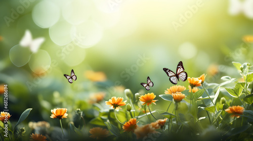 natural background with butterflies and green grass © kitti