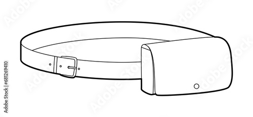 Belt Bag silhouette bag. Fashion accessory technical illustration. Vector satchel front 3-4 view for Men, women, unisex style, flat handbag CAD mockup sketch outline isolated