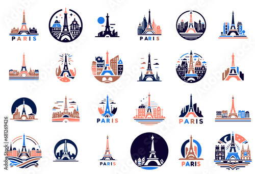 Icons of the City of Light: Paris Landmark Colorful Graphics
