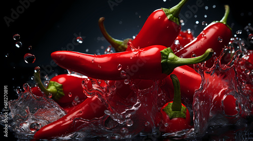 Red tipped pepper commercial photography with water splash photography effect, vegetable commercial photography