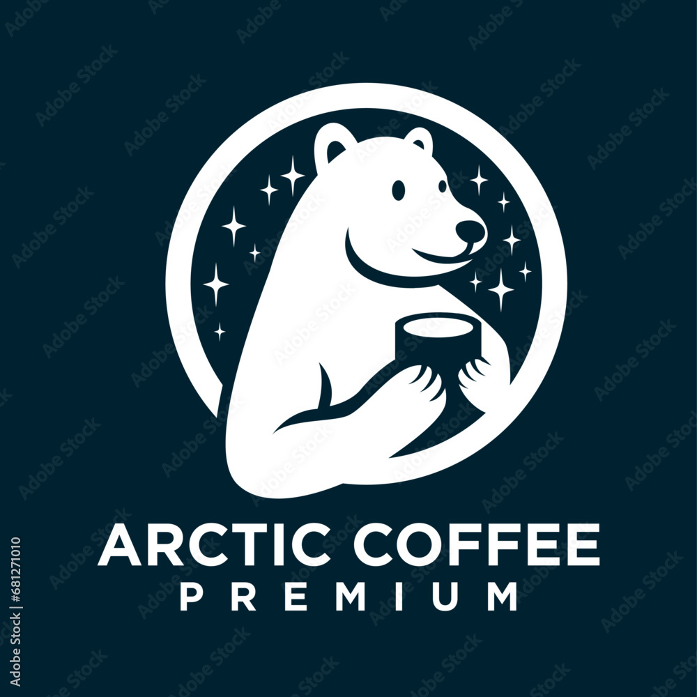 Obraz premium Polar Bear Coffee logo icon illustration design