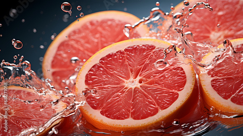 Red heart, grapefruit and peach commercial photography, with water splash photography effect, fruit commercial photography