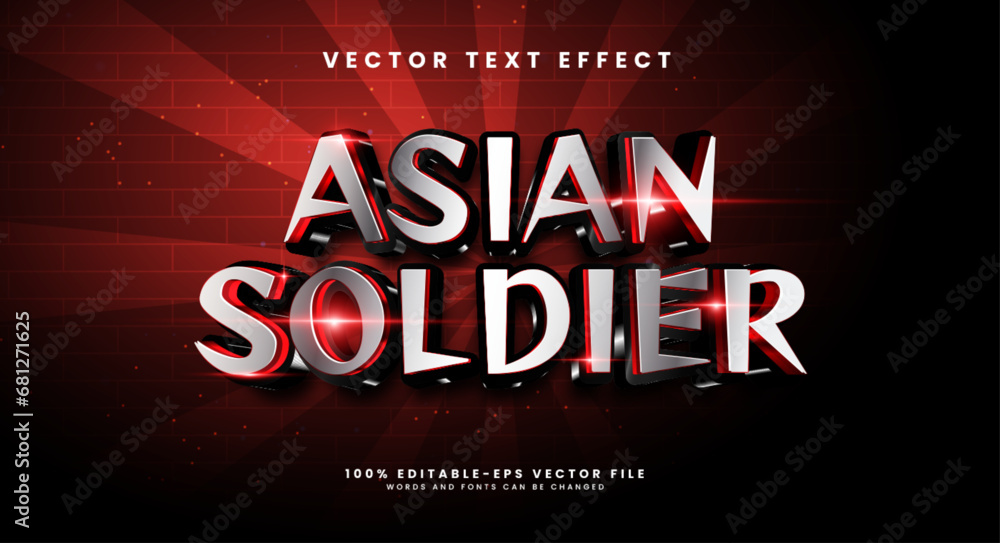 Asian soldier editable text style effect. Vector text effect with red color and futuristic technology concept.