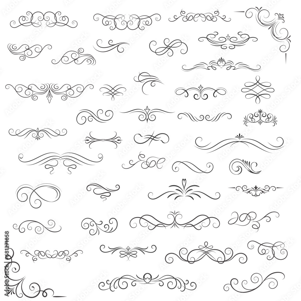 Obraz premium Vector graphic elements for design vector elements. Swirl elements decorative illustration. Classic calligraphy swirls, swashes, floral motifs. Good for greeting cards, wedding invitations,