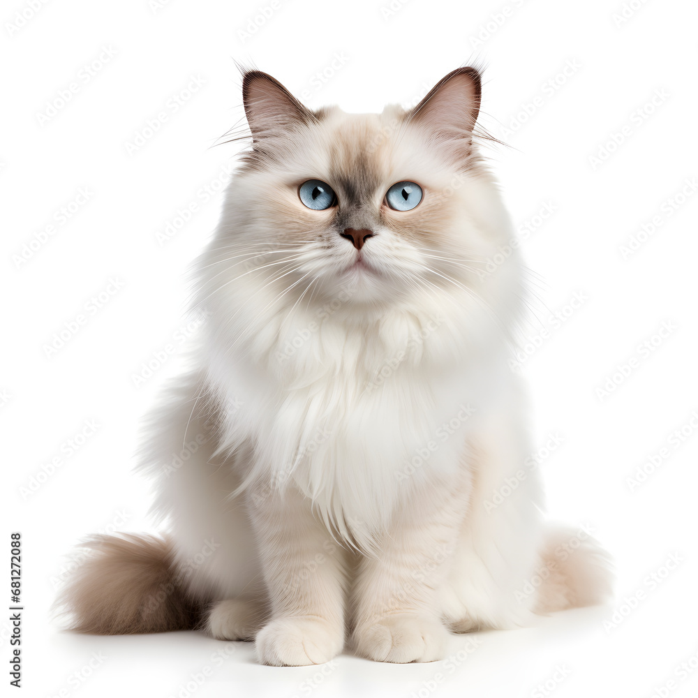 Birman, Himalayan, Ragdoll Cat Kitten Isolated on White Background - Generative AI