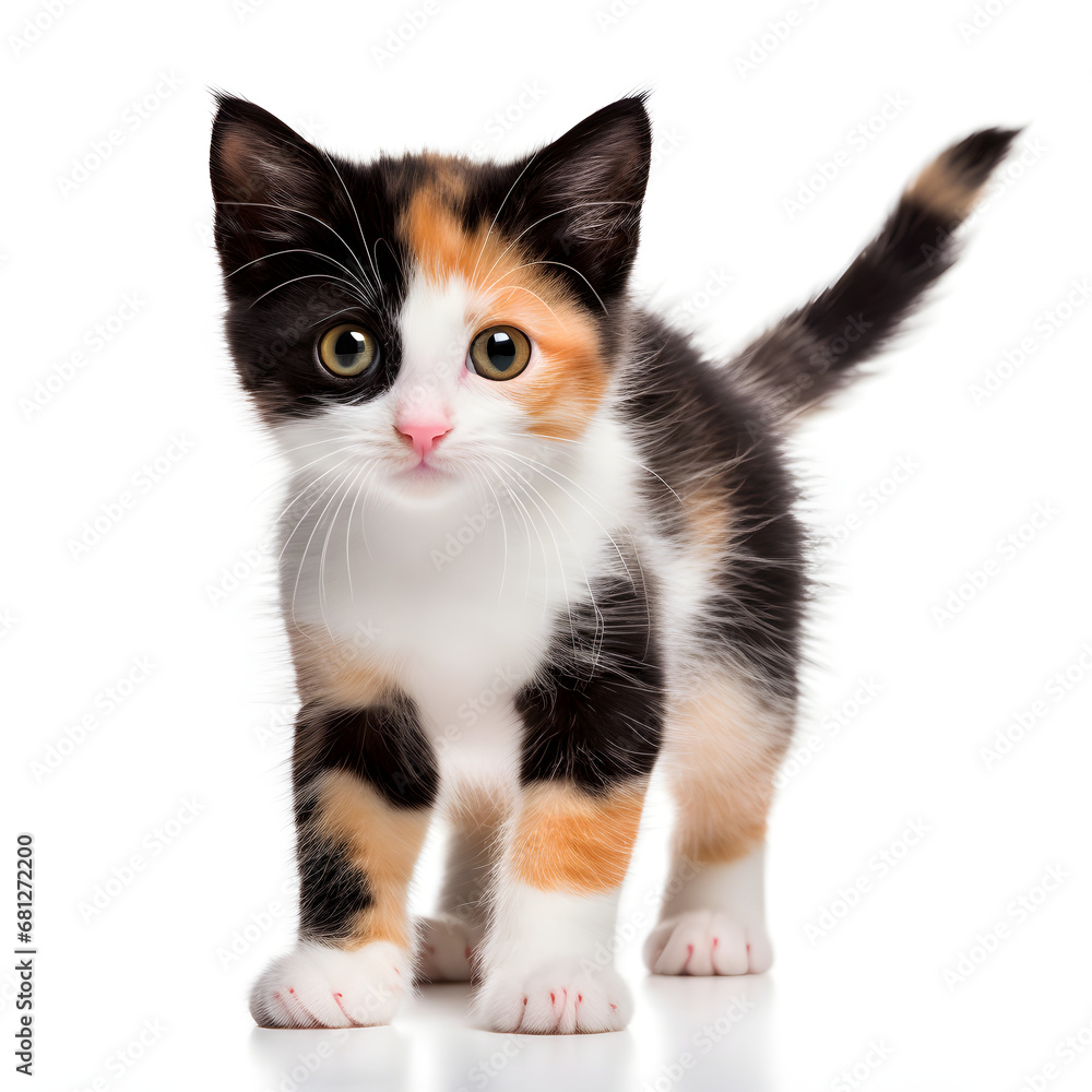 Calico Cat Kitten Isolated on White Background - Generative AI Calico Cat Kitten Isolated on White Background - Generative AI