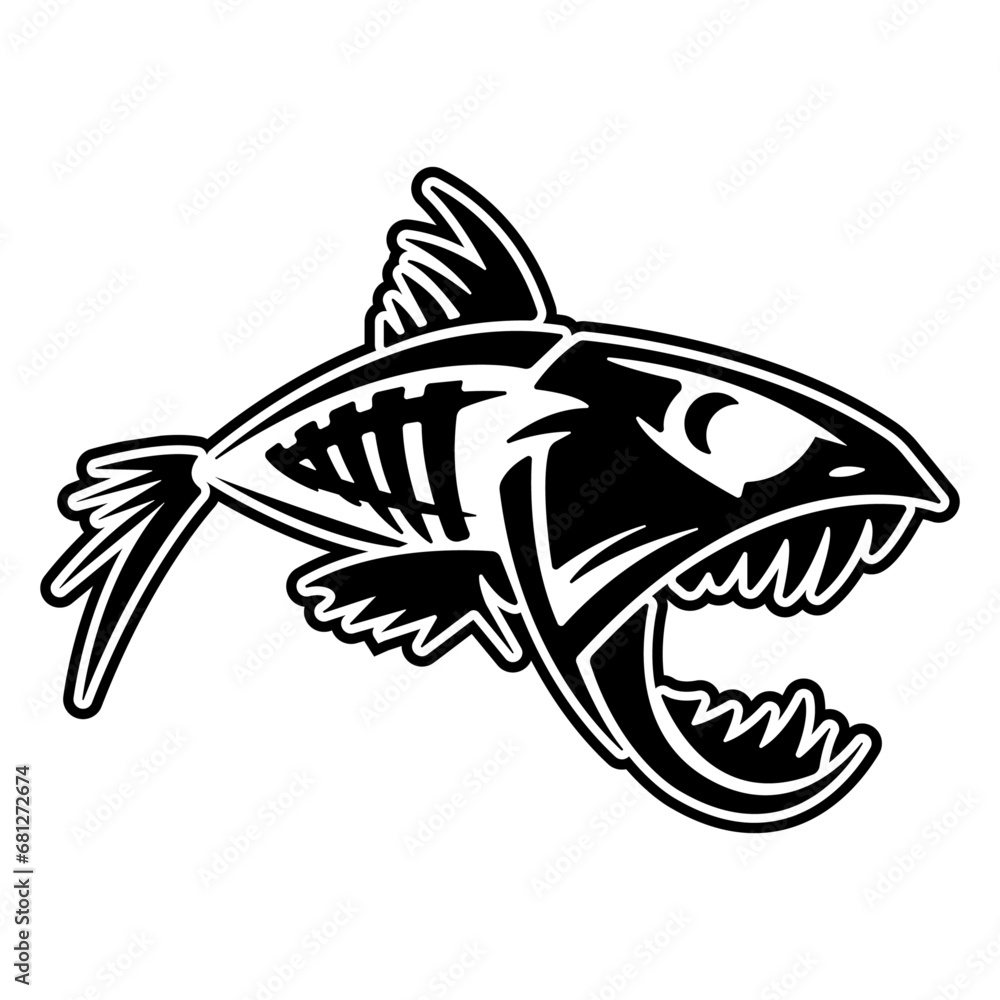 Fototapeta premium Angry Fish Silhouette, Angry Fish in USA Flag Distressed, Graphic Cut Files