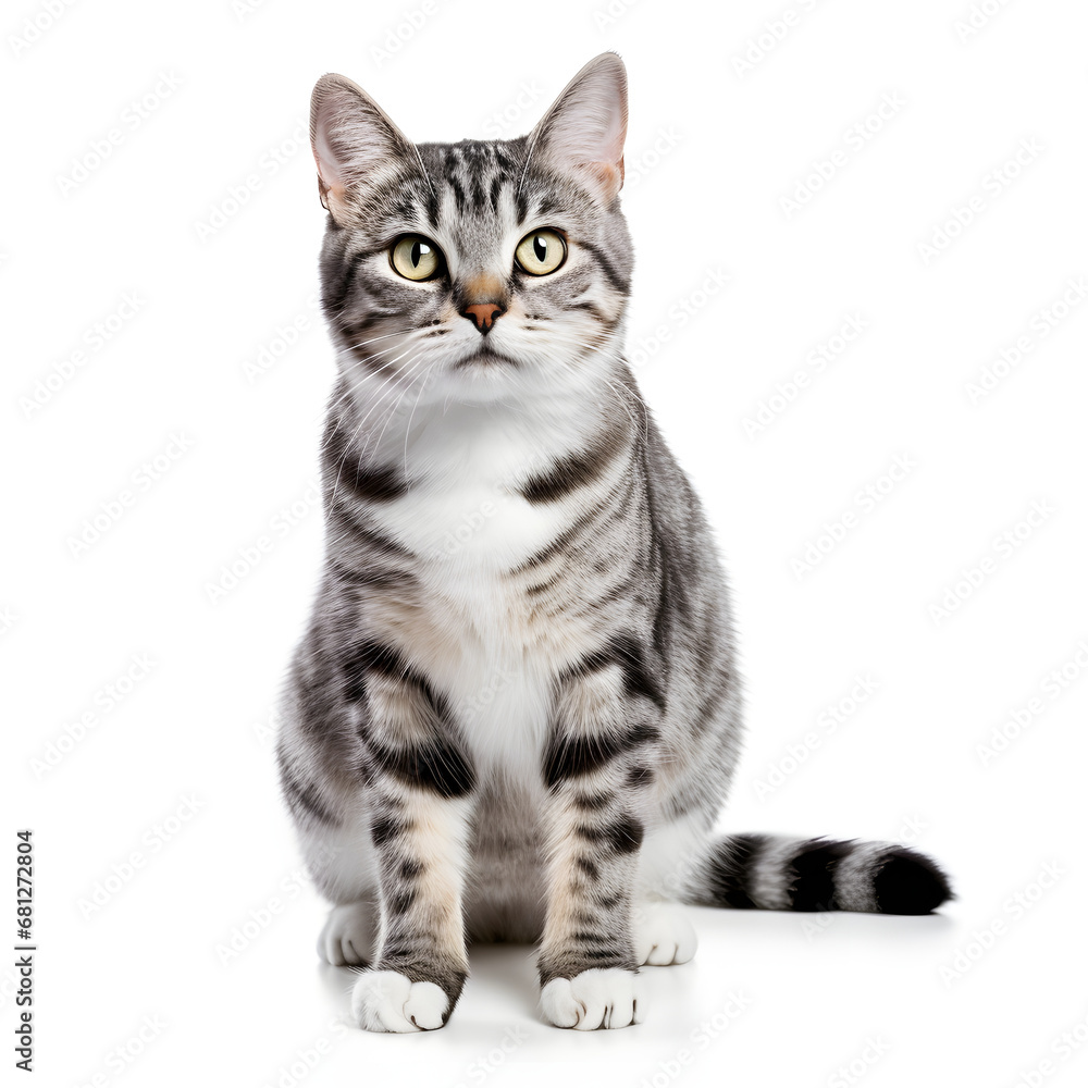 Tabby, Silver, Gray, Cat Kitten Isolated on White Background - Generative AI