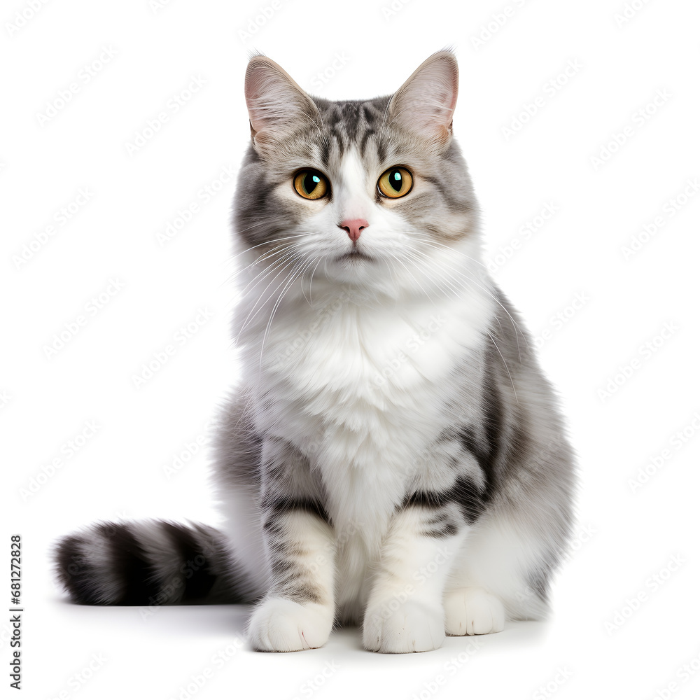 Tabby, Silver, Gray, Cat Kitten Isolated on White Background - Generative AI