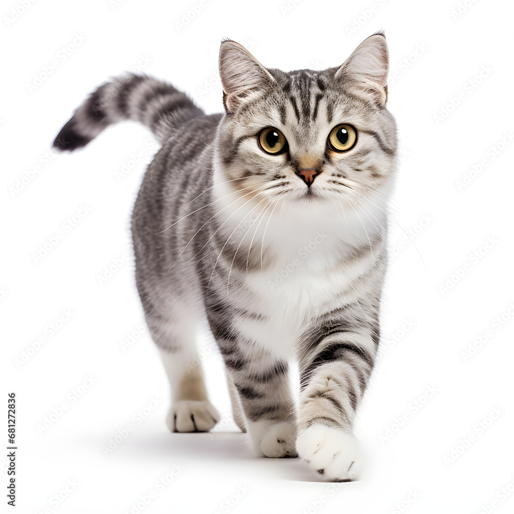 Tabby, Silver, Gray, Cat Kitten Isolated on White Background - Generative AI Tabby, Silver, Gray, Cat Kitten Isolated on White Background - Generative AI