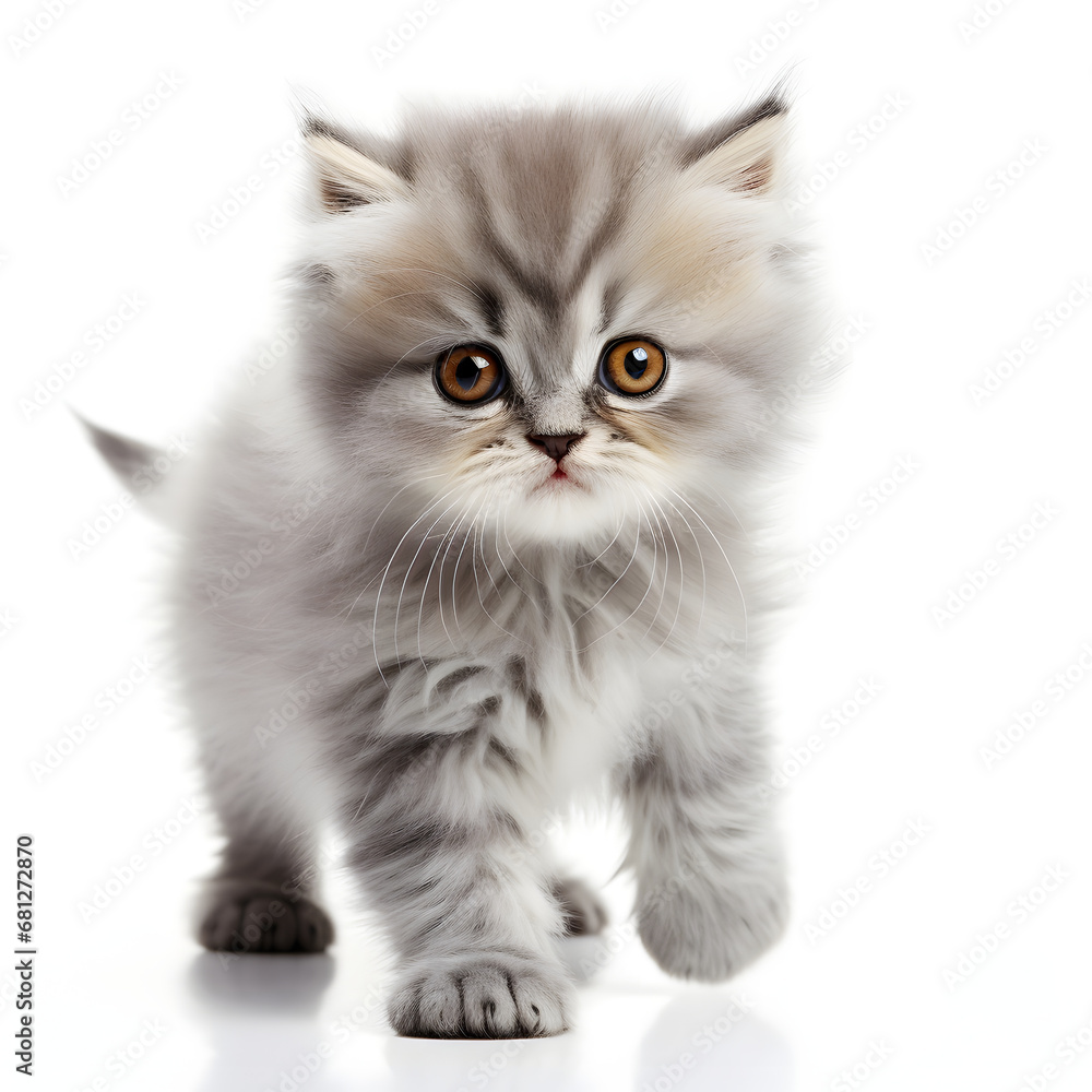 Persian, Tabby, Silver, Gray, Cat Kitten Isolated on White Background - Generative AI