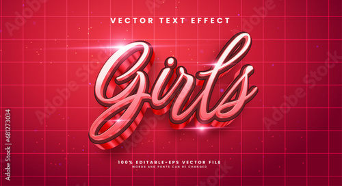 Girls pink editable text style effect. Vector text effect with an elegant pink color, suitable for a romantic theme.