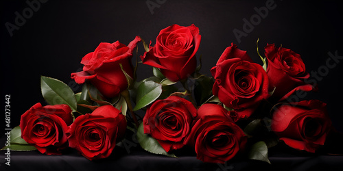 Black and Red Floral Elegance  Rose Bouquet on Dark Background