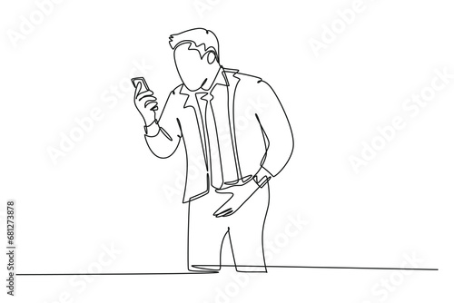 Single one line drawing of young angry businessman screaming his workers on phone call because of reckless work. Anger management at the office. Continuous line draw design graphic vector illustration