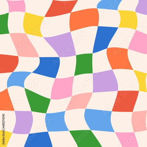 Checkerboard rainbow background. Geometric colorful square texture in vintage y2k style. Gingham vector wallpaper for print templates or textiles.