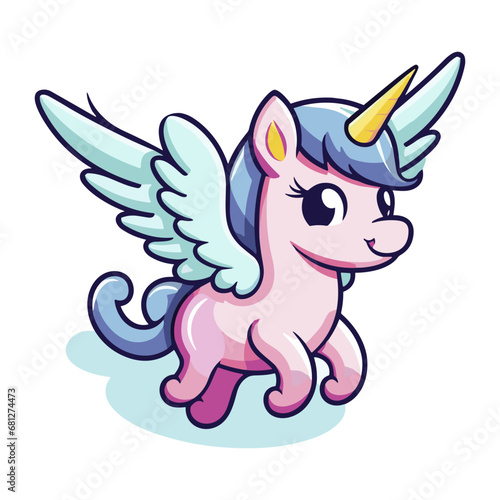 Cute Unicorn Pegasus Cartoon Vector Illustration © Bagas