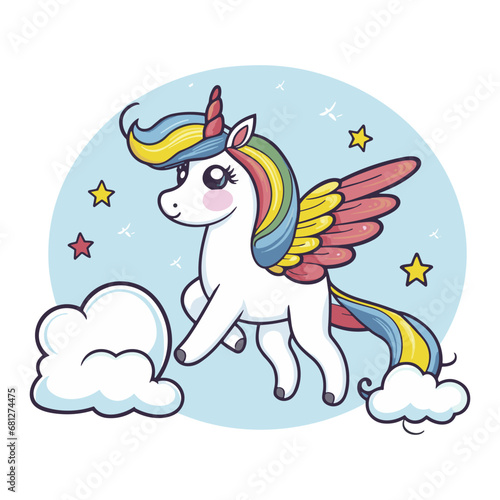 Cute Unicorn Pegasus Cartoon Vector Illustration