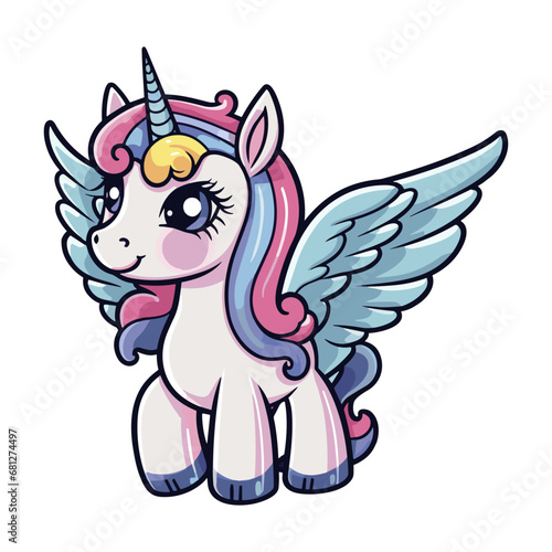 Cute Unicorn Pegasus Cartoon Vector Illustration