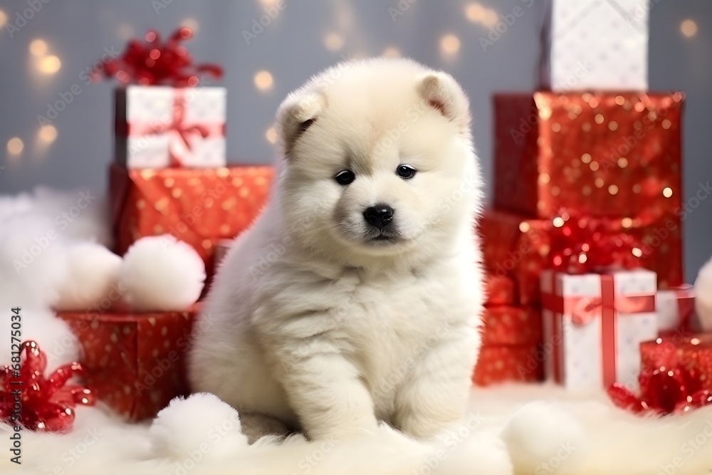 子犬とクリスマスプレゼント 子犬とクリスマスプレゼント