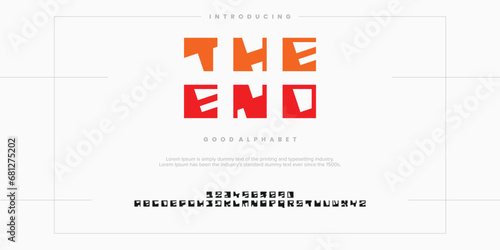 The End digital alphabet font. Minimal technology typography, Creative urban sport fashion futuristic vector illustration.