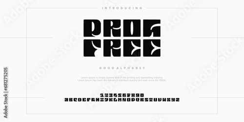 Prog Free digital alphabet font. Minimal technology typography, Creative urban sport fashion futuristic vector illustration.
