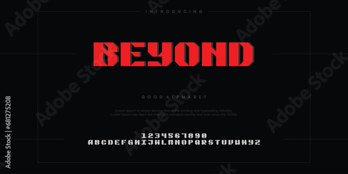 Beyond digital alphabet font. Minimal technology typography, Creative urban sport fashion futuristic vector illustration.