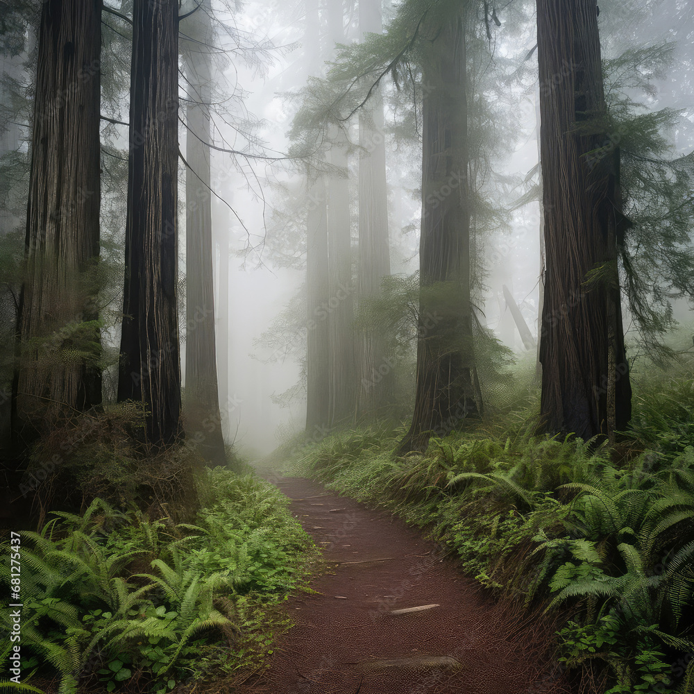 Fototapeta premium Redwood Trail in the Fog