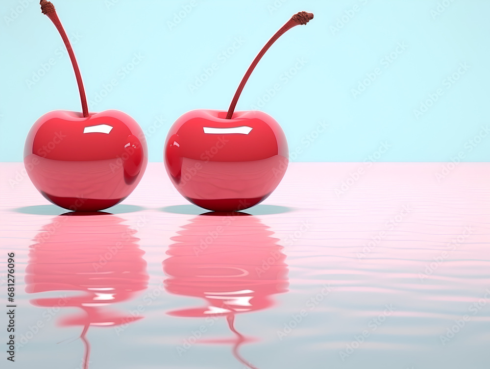 Two Cherries with Glossy Reflection Two Cherries with Glossy Reflection