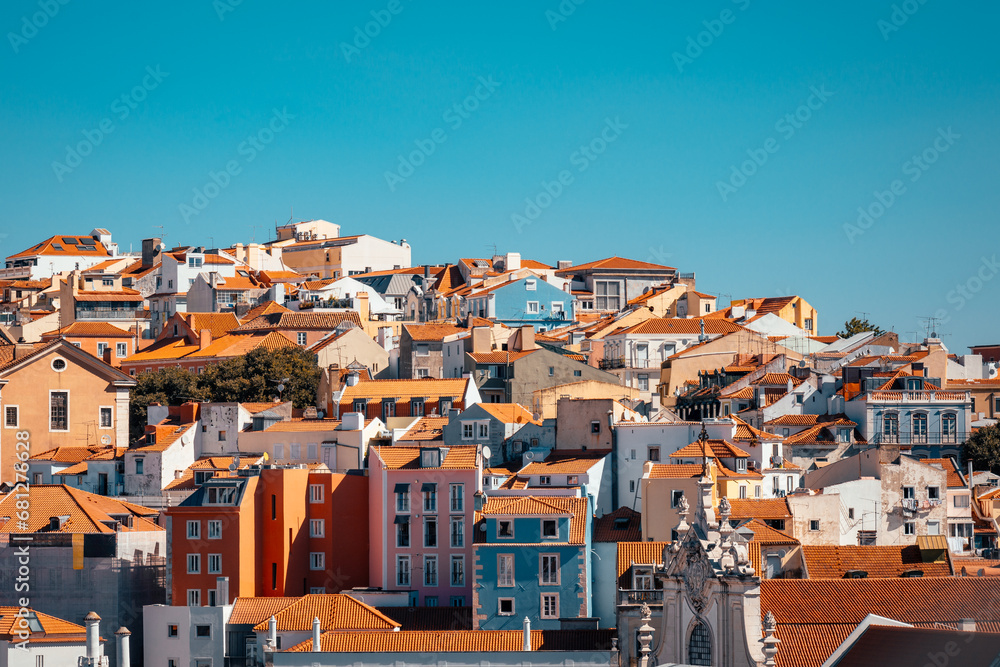 Aerial view over central part of Lisbon, Portugal.