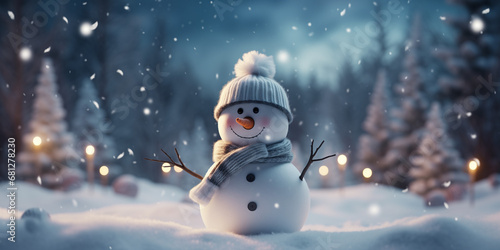 A cute snowman in a snowstorm. Generative AI.  © Elle Arden 