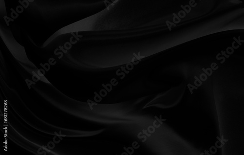 Black gray satin dark fabric texture luxurious shiny that is abstract silk cloth background with patterns soft waves blur beautiful.