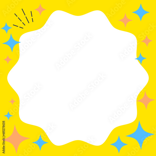 水色とオレンジのキラキラが装飾された黄色の吹き出し背景素材