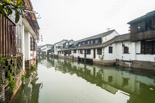 Zhujiajiao River in Qingpu, Shanghai, China is the construction of residential houses. Zhujiajiao is a famous historical and cultural town in China and a famous tourist destination.