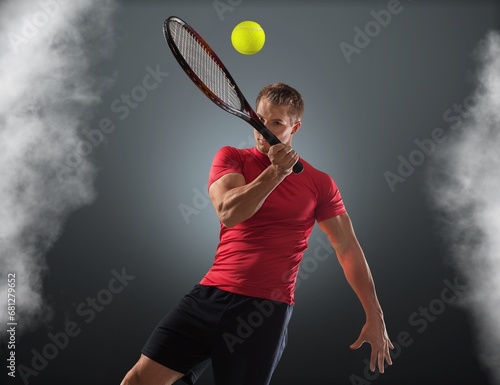Tennis Player hold Racket in colored smoke © BillionPhotos.com