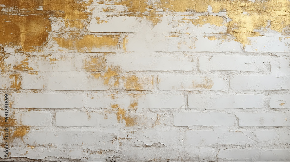 Obraz premium brick wall light white gold background, empty vintage wall surface, copy space
