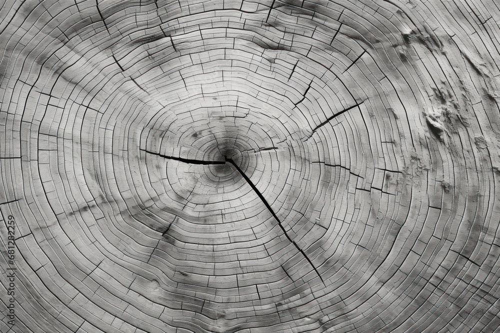 Detailed black and white photo of tree rings, highlighting nature's intricate patterns. 