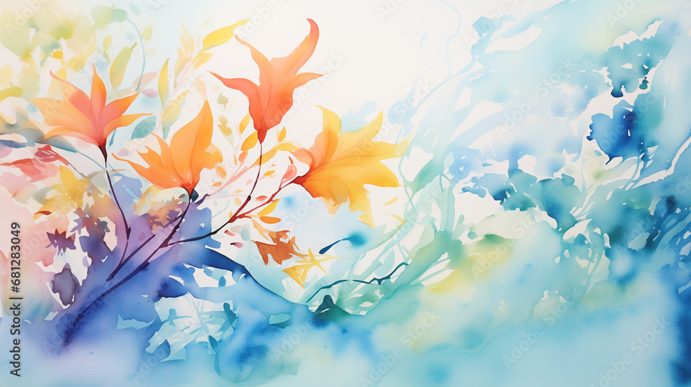 water color of autumn leaves in the water