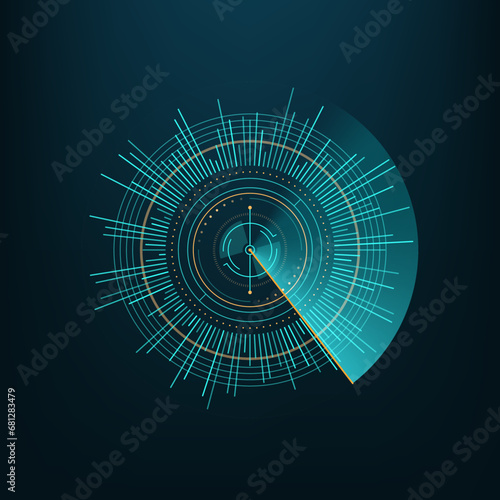 Round circle futuristic chart, HUD element. SCi FI navigation compass screen or futuristic radar display or circle dashboard, game interface design vector icon. Future technology virtual chart panel