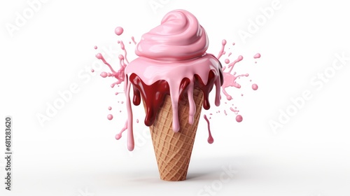 ice cream cone melting isolated on a clean white scene  AI generated illustration photo